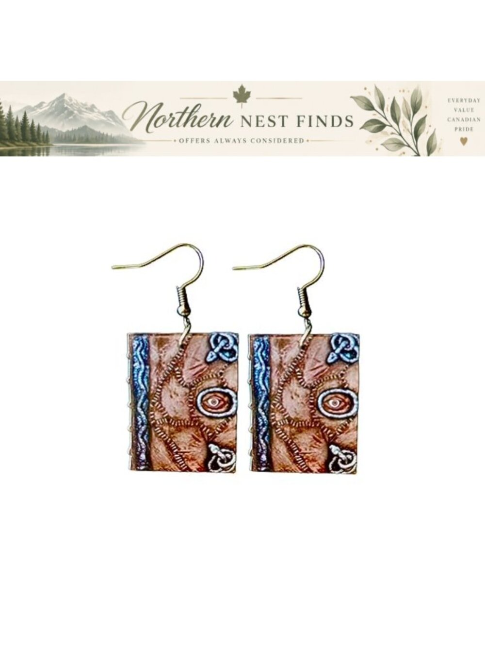 Acrylic Book with Eye Earrings No Gemstone Mystical Gift